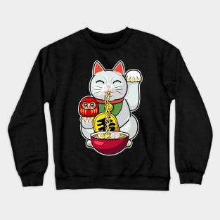 Cute Cat Eating Ramen, Maneki Neko Ramen Crewneck Sweatshirt
